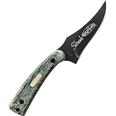 Full Tang Fixed Blade Knife with 3.3in Clip Point Skinner Blade, Black Sawcut Handle, and Leather Belt Sheath for Hunting,