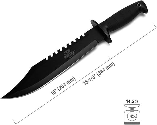 Mossy Oak Survival Hunting Knife with Sheath, 15-inch Fixed Blade Tactical Bowie Knife with Sharpener & Fire Starter for Camping, Outdoor, Bushcraft