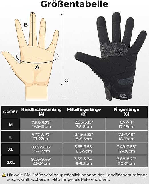 KEMIMOTO Men's Motorcycle Gloves with PU Foam, Touchscreen Non-Slip Motorcycle Gloves, Sports Gloves for Motorcycling, Racing,&nbsp;