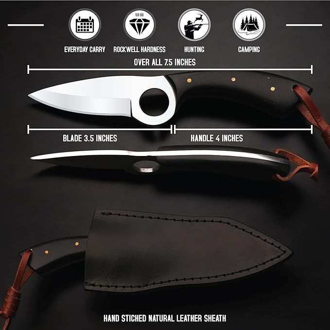Predator Hunter - Fixed Blade Hunting Knife - 7 Inch hand Forged Full Tang Stainless Steel Knives For Hunting, Outdoor Camping, Hiking, Fishing, Bushcraft Knives With Leather Sheath. (Stainless Steel Knife)
