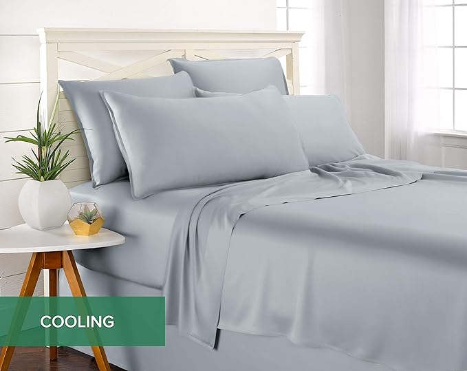 Genuine 100% Organic Viscose Derived from Bamboo, Luxuriously Soft & Cooling, Double Stitching, Envelope Closure (2 King Pillowcases, Sterling Blue)