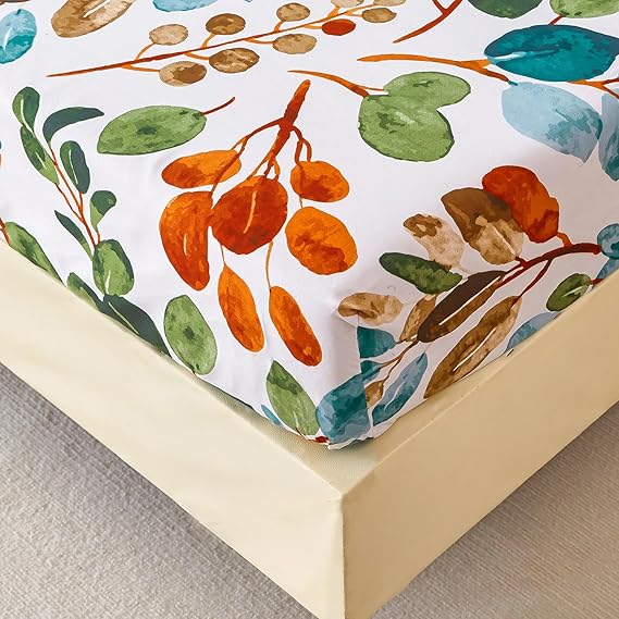 Colourful Spring Floral Pattern - Fitted Sheet up to 30 cm Mattress Height - Flat Sheet Soft Polyester Microfibre Green Brand: Jemiipee