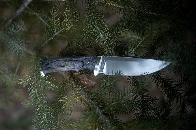 Old Timer Heritage Series 169OT 10.25in Fixed Blade Knife with Stainless Steel Drop Point Blade, Laminate Wood Handle, Full Tang Design, and Leather Sheath for Hunting