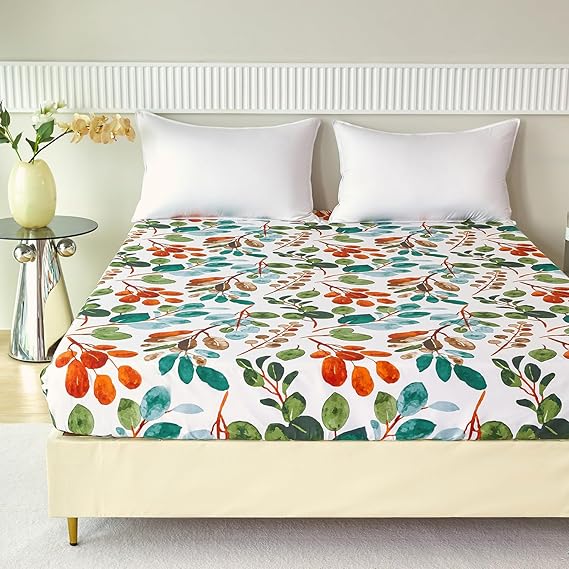Colourful Spring Floral Pattern - Fitted Sheet up to 30 cm Mattress Height - Flat Sheet Soft Polyester Microfibre Green Brand: Jemiipee