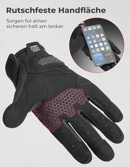 KEMIMOTO Men's Motorcycle Gloves with PU Foam, Touchscreen Non-Slip Motorcycle Gloves, Sports Gloves for Motorcycling, Racing,&nbsp;