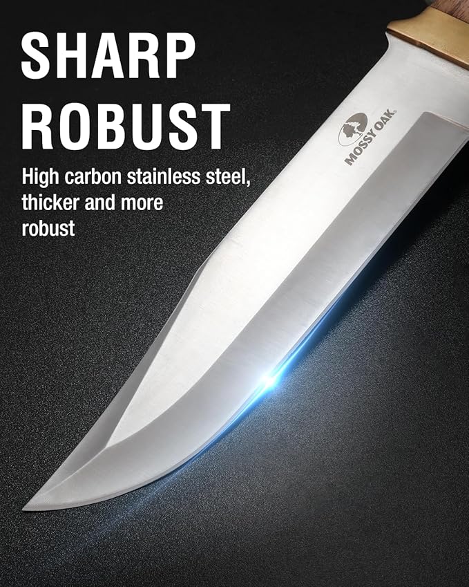 14-inch Bowie Knife, Full-tang Fixed Blade, Wood Handle Hunting Knife with Leather Sheath for Camping, Hiking, Survival