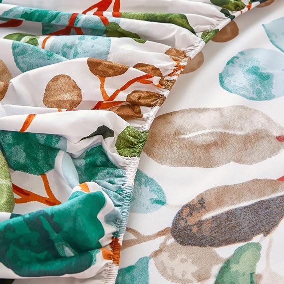 Colourful Spring Floral Pattern - Fitted Sheet up to 30 cm Mattress Height - Flat Sheet Soft Polyester Microfibre Green Brand: Jemiipee