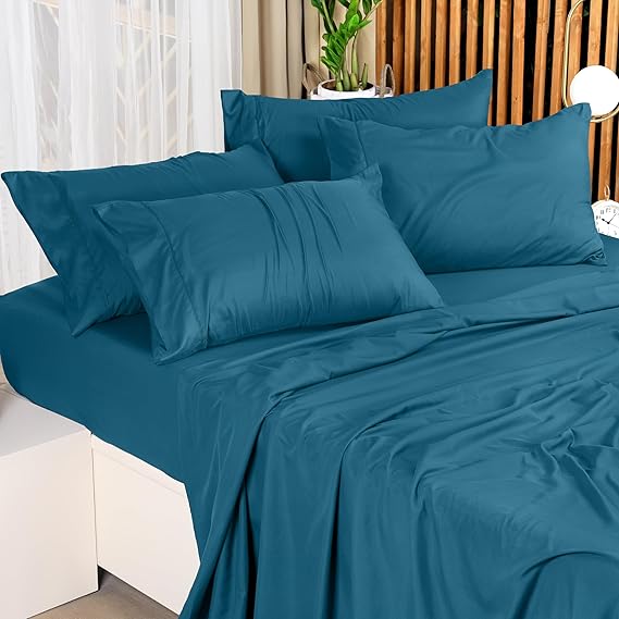 King Size Bed Set 4 Piece Brushed Microfiber Shrink and Fade Resistant Easy Care Duvet Cover Set (King Size, Denim Blue)