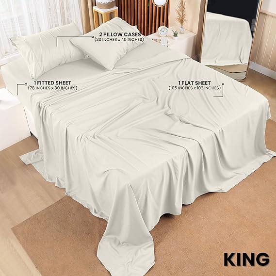 King Size Bed Set 4 Piece Brushed Microfiber Shrink and Fade Resistant Easy Care Duvet Cover Set
