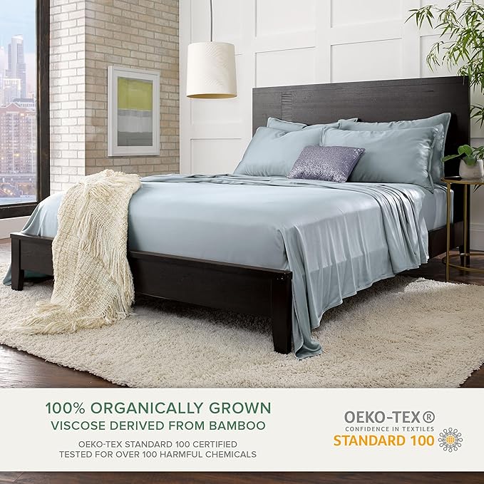 Genuine 100% Organic Viscose Derived from Bamboo, Luxuriously Soft & Cooling, Double Stitching, Envelope Closure (2 King Pillowcases, Sterling Blue)