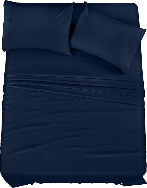 4pc Microfiber Bed Sheet Set (Navy, King)