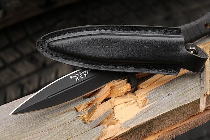 Smith & Wesson SWHRT9B 9in High Carbon S.S. Fixed Blade Knife with 4.7in Dual Edge Blade and TPE Handle for Outdoor, Tactical, Survival and EDC