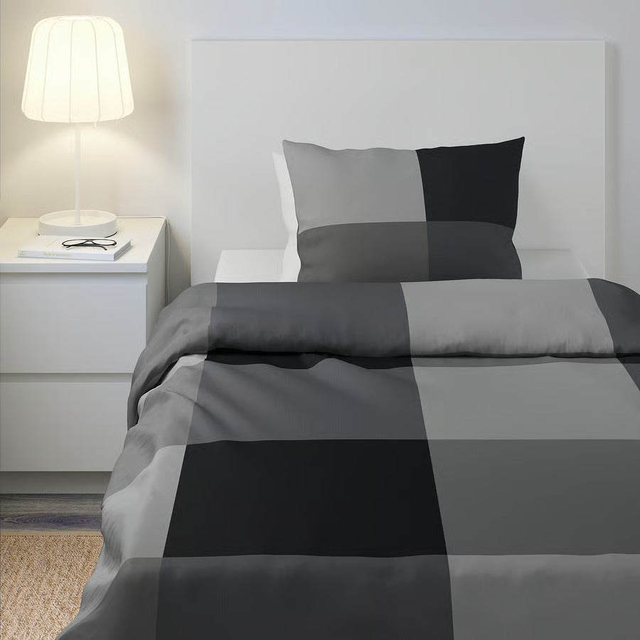 Duvet cover and pillowcase, black, 140x200/80x80 cm