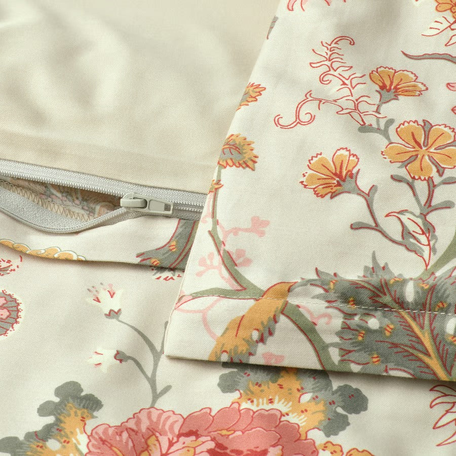 Duvet cover and pillowcase, light grey-beige/multicolour, 140x200/80x80 cm