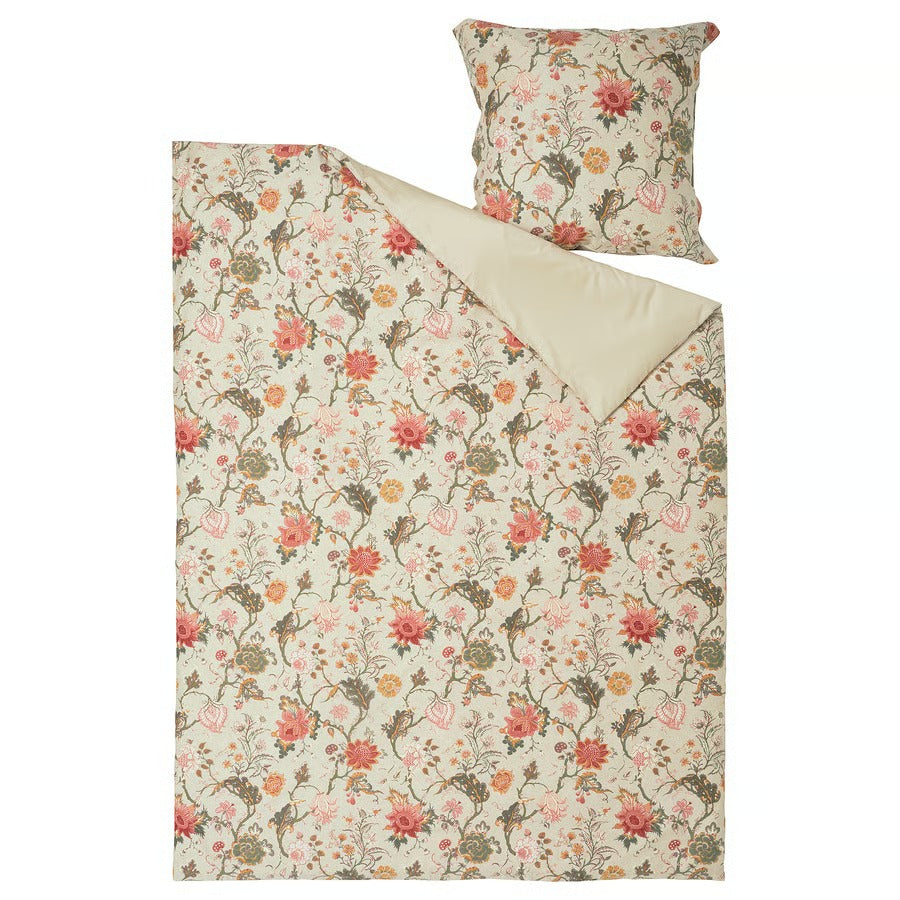 Duvet cover and pillowcase, light grey-beige/multicolour, 140x200/80x80 cm