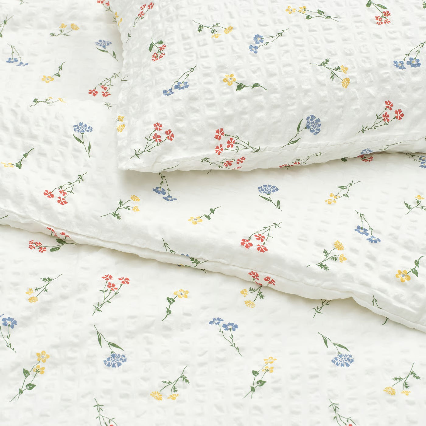 Duvet cover and pillowcase, white/floral pattern, 140x200/80x80 cm