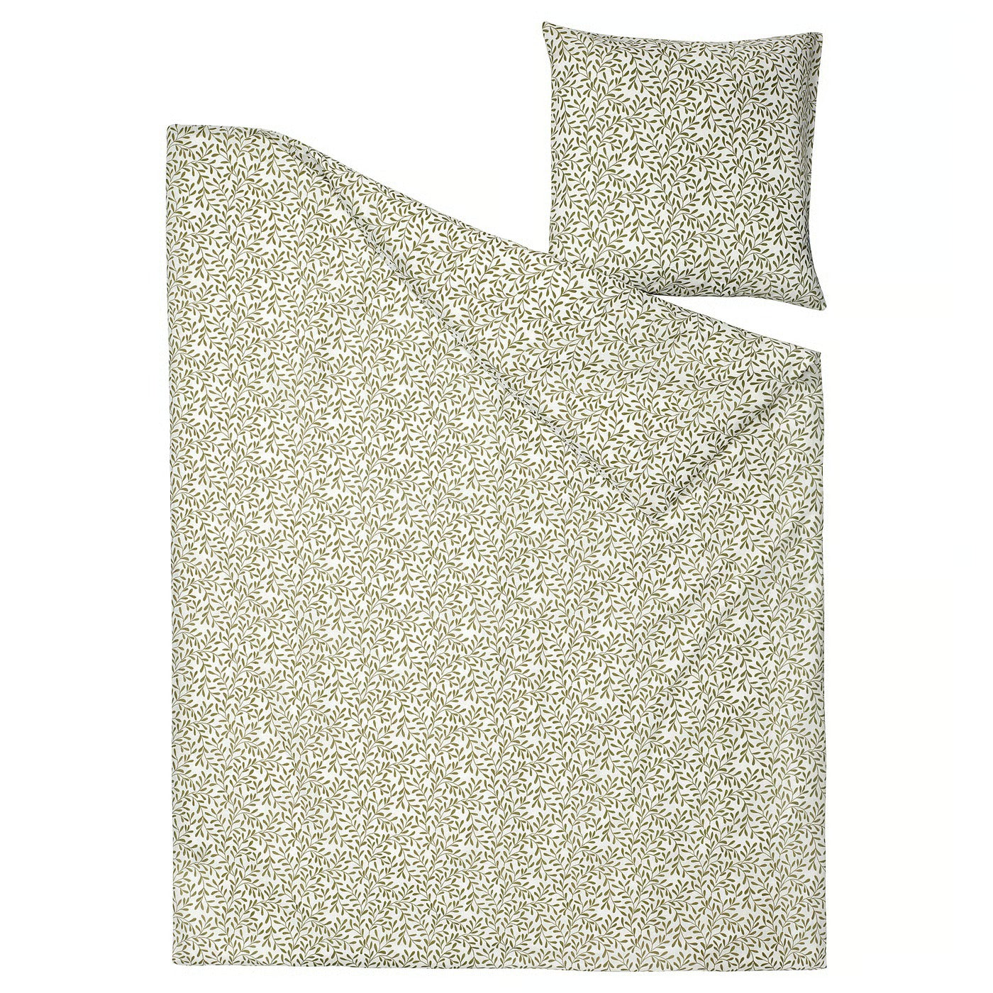 Duvet cover and pillowcase, white/green, 140x200/80x80 cm