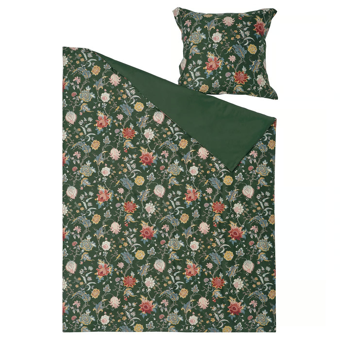 Duvet cover and pillowcase, dark grey-green/multicolour, 140x200/80x80 cm