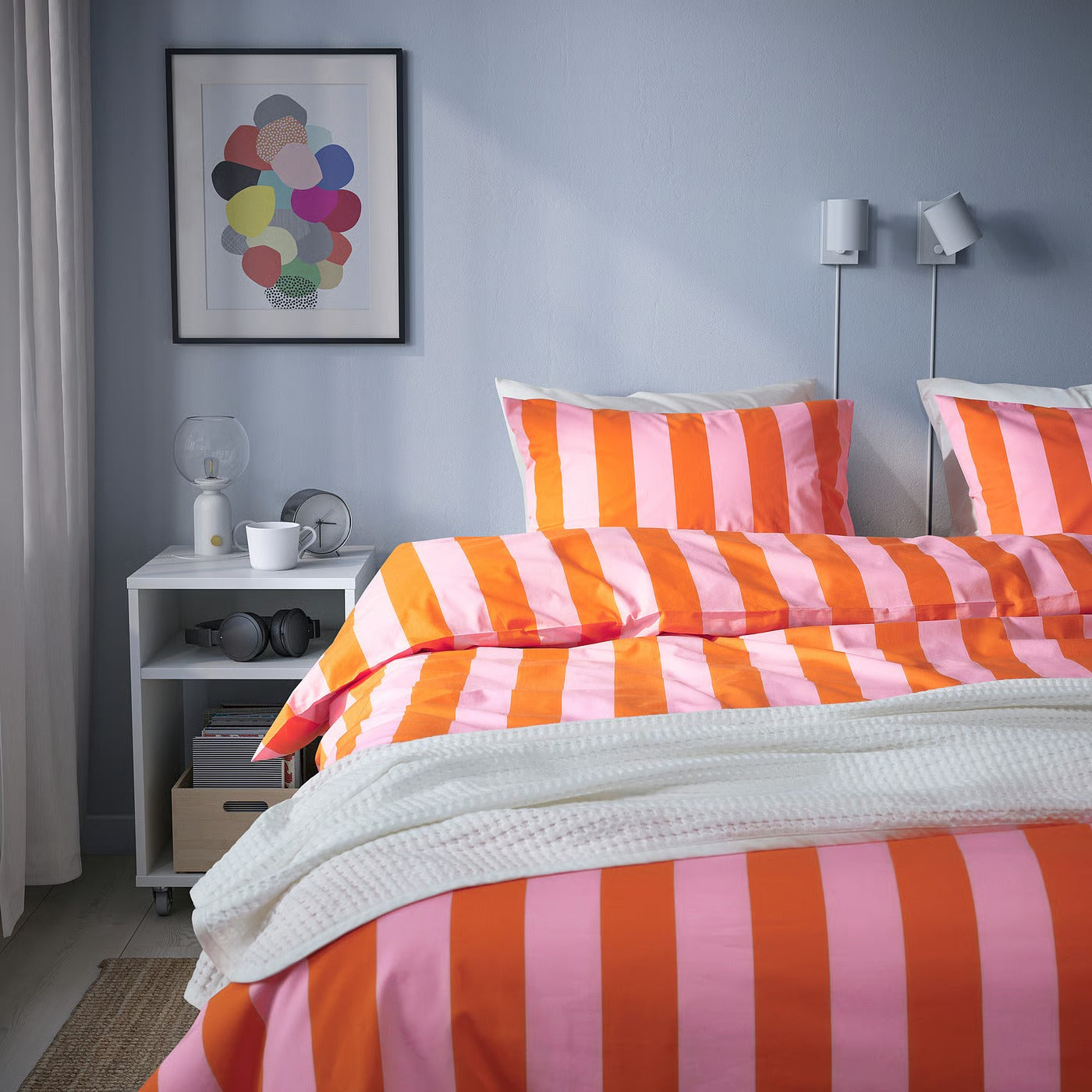Duvet cover and pillowcase, orange/pink/striped, 140x200/80x80 cm