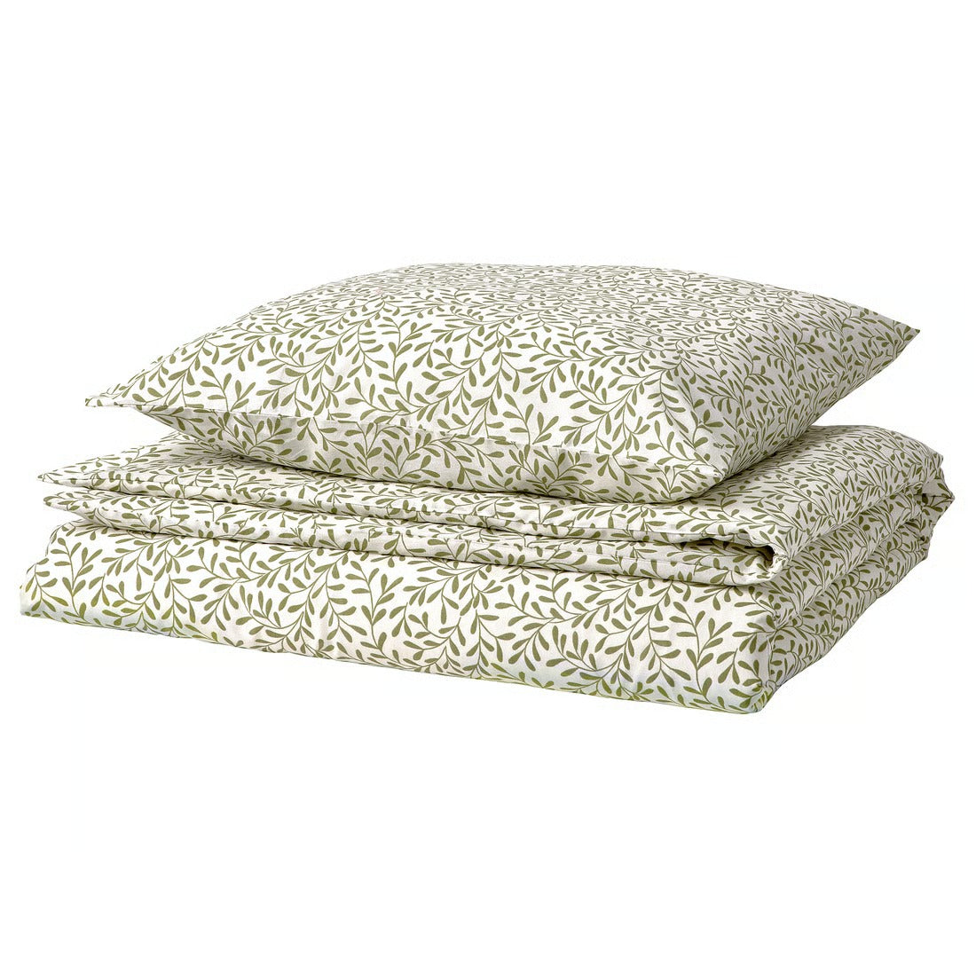 Duvet cover and pillowcase, white/green, 140x200/80x80 cm